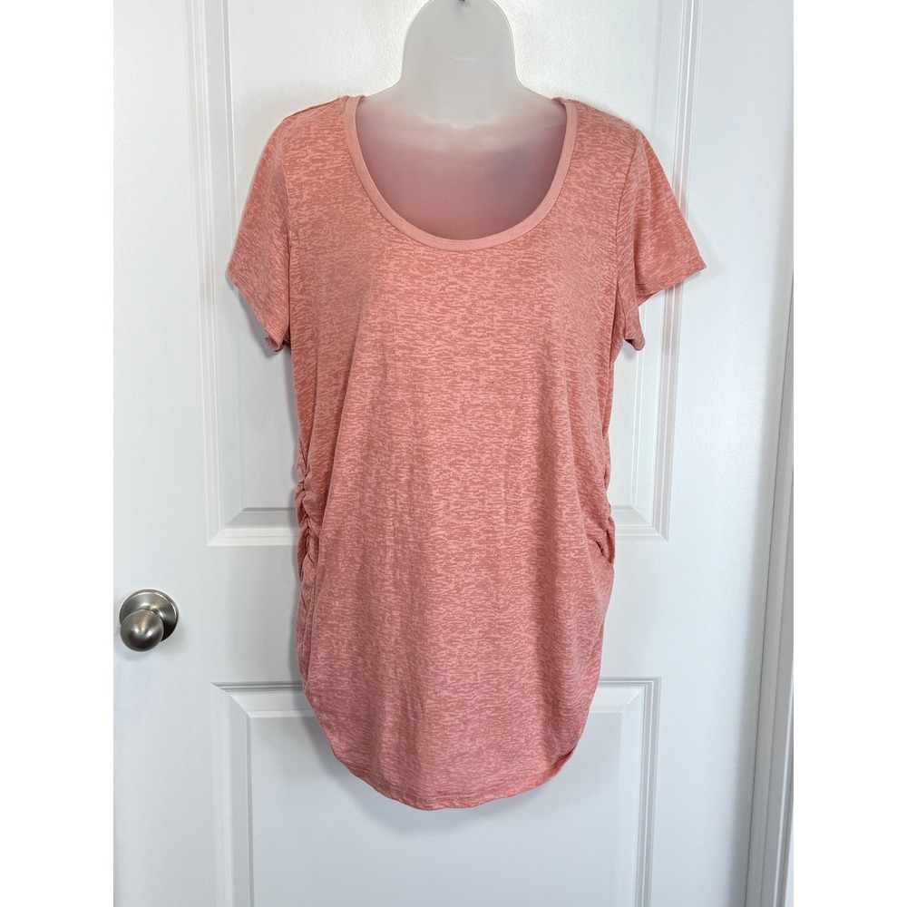 Oh Baby Motherhood Maternityโ Shirt XL Coral Heathered Ruched Side Short Sleeve